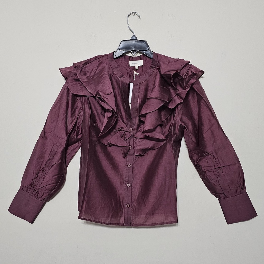 Womens Top Blouse Shirt Medium Burgundy Wine Long Sleeves Vneck Button New 1124